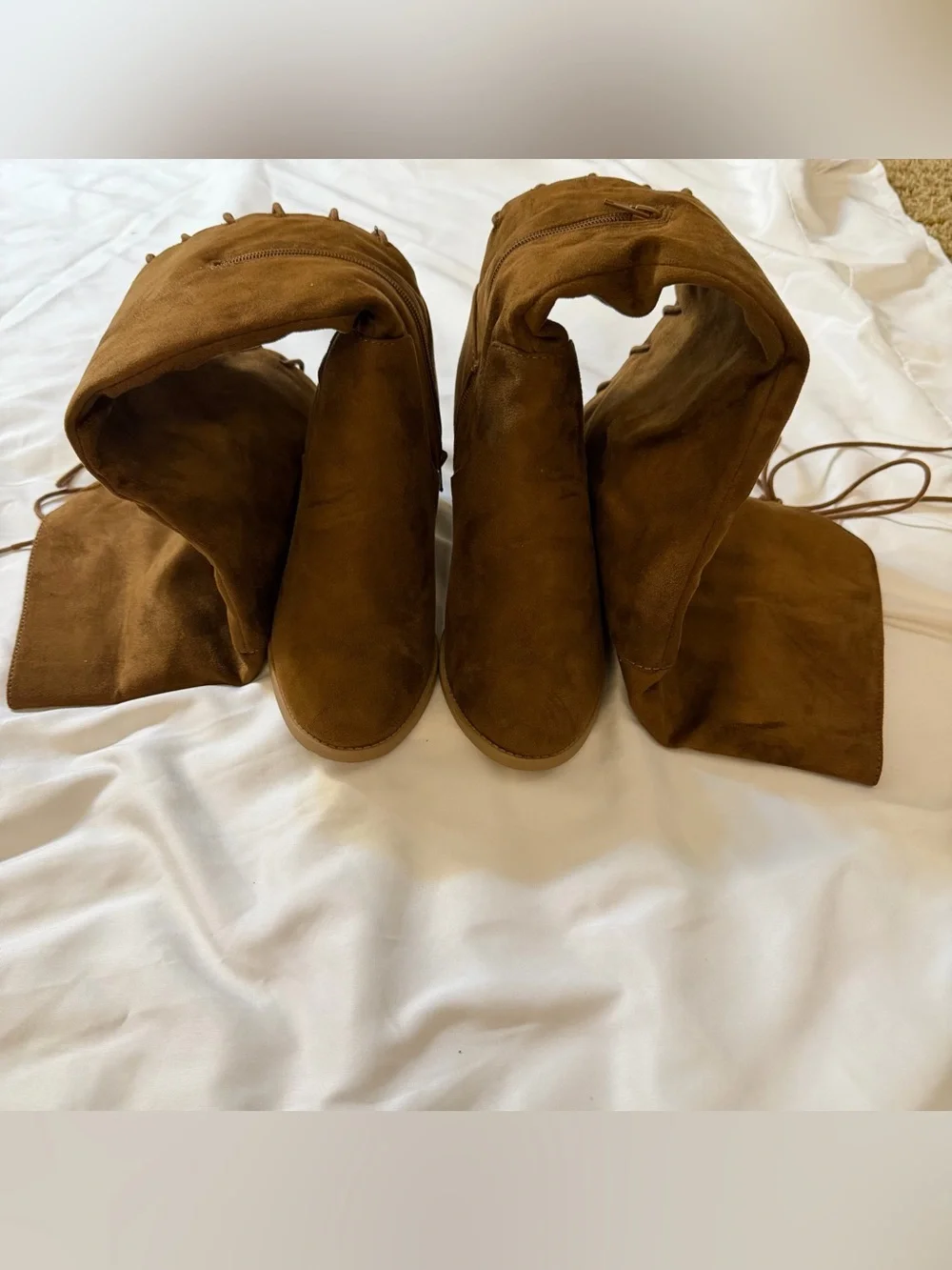 Soda Tan Suede-Look Over-the-Knee Lace-Up Block Heel Boots